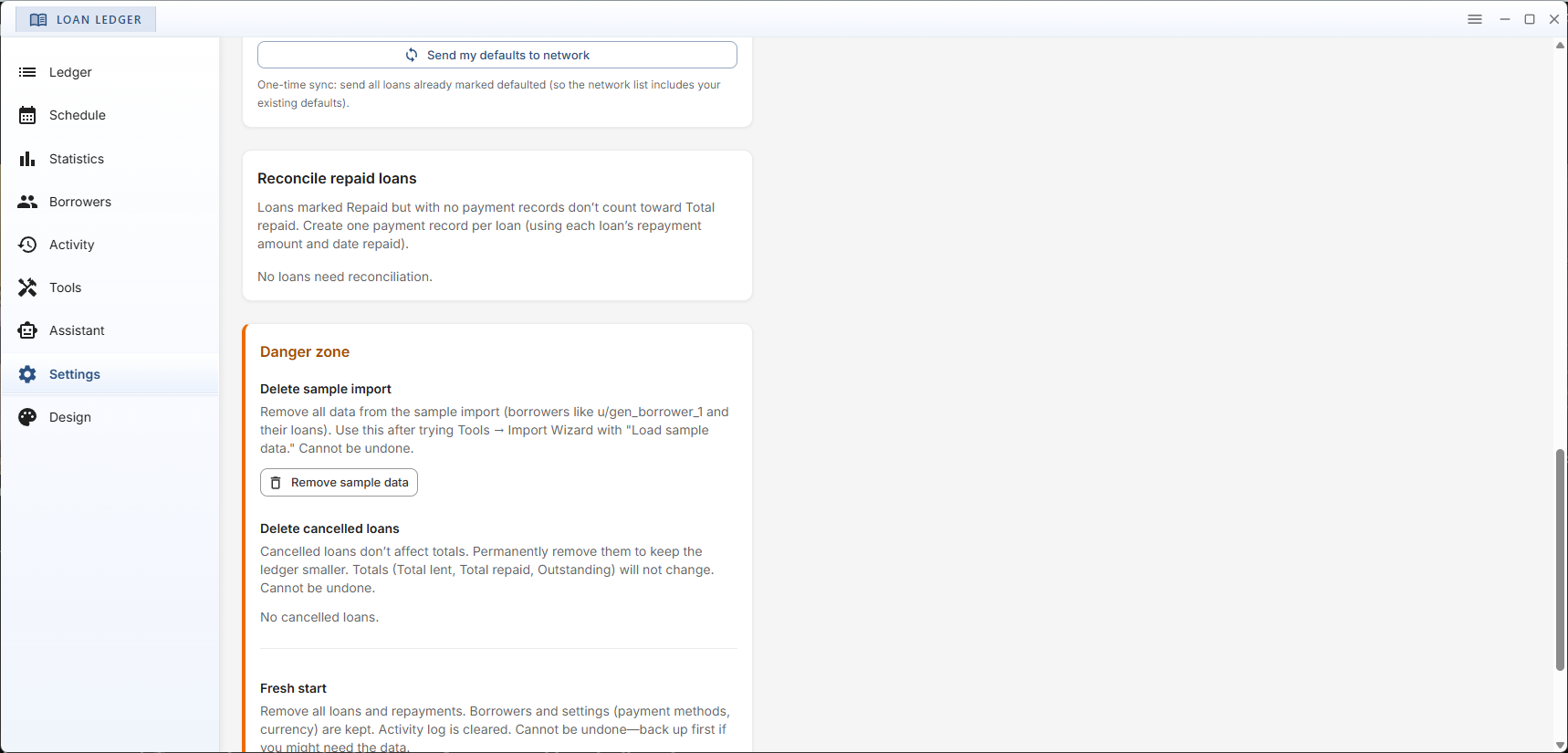 LoanLedger Windows - Settings
